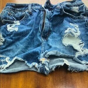 Distressed Blue Denim Athletic Shorts
